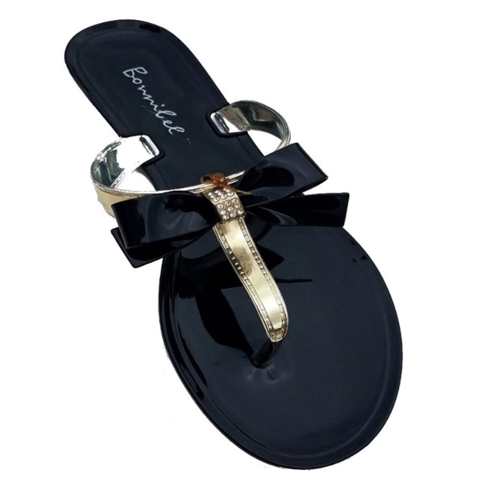 Jewel bow thong jelly sandals
